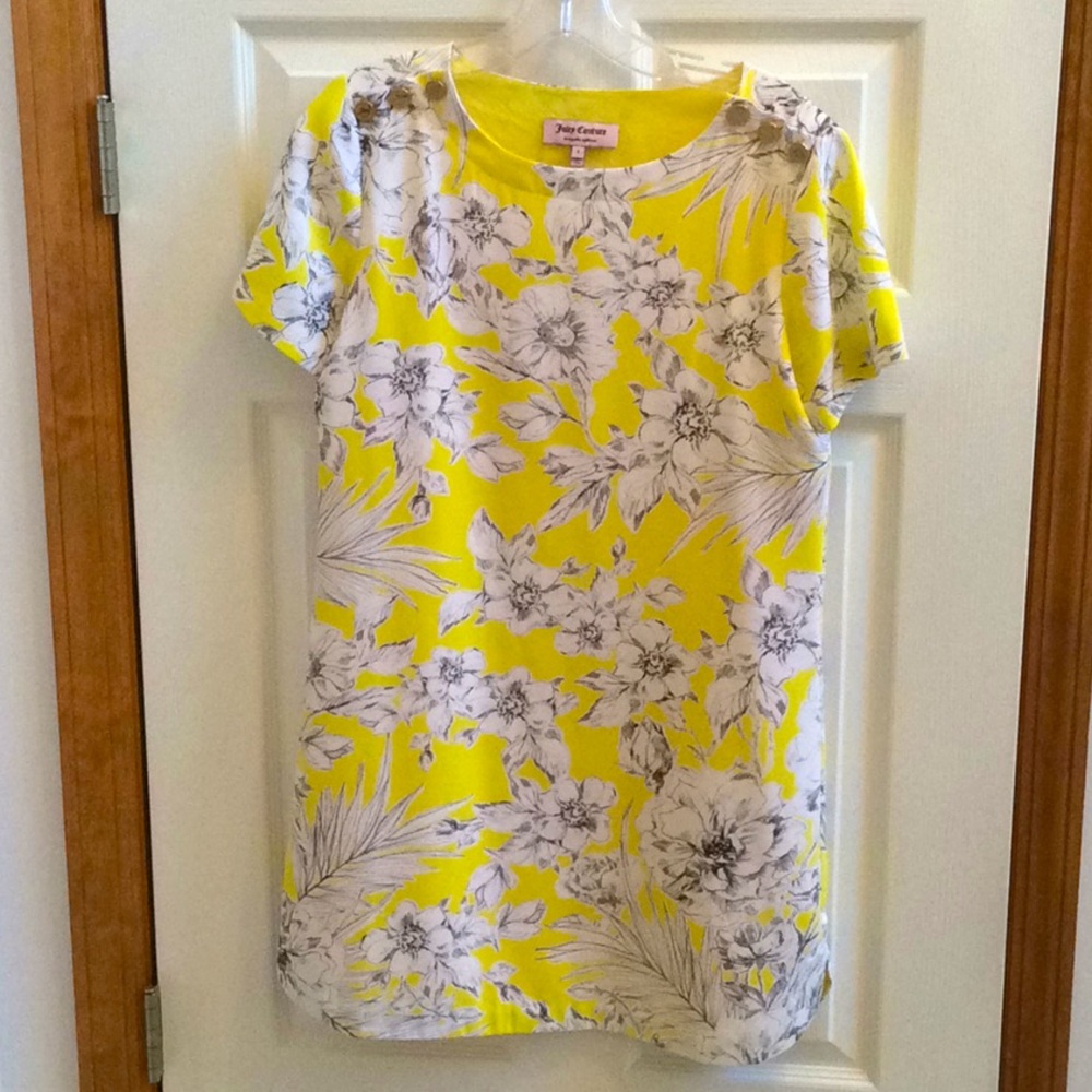 Juicy Couture Yellow White & Gray Floral Short Sleeve Dress- Size 4